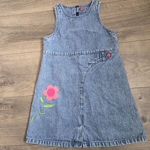 Vntg Lee Girl Denim Jumper 5R Dress 90s Kidcore Butterfly Flower Cottagecore Y2K